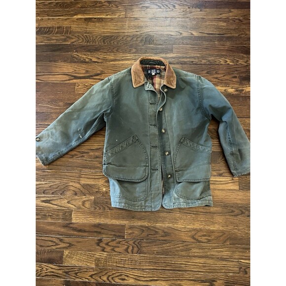 Lands' End Vintage Green Barn/Chore Jacket with Brown Collar - Picture 1 of 11